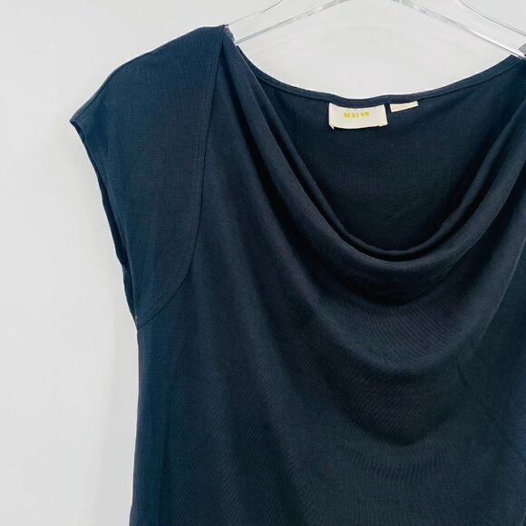 Maeve Anthropologie Size XS Black Scoop Neck Short Sleeve Blouse Top - Picture 4 of 7